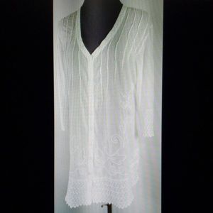 Sz PS Soft Surroundings White 100% Cotton Blouse